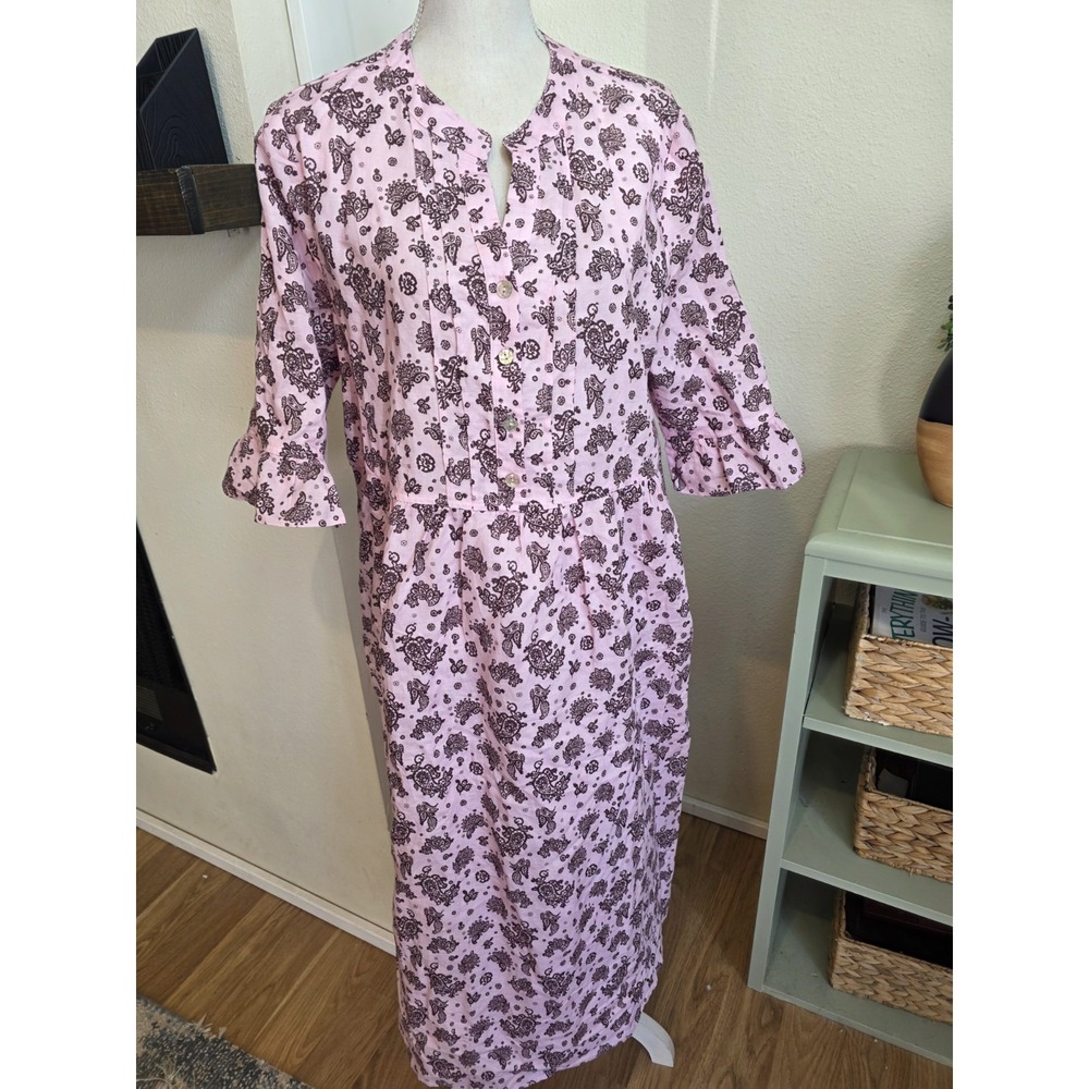 LINTICO XL Linen Paisley Pintucked Ruffle-Cuff Maxi Dress MAELYN NWT